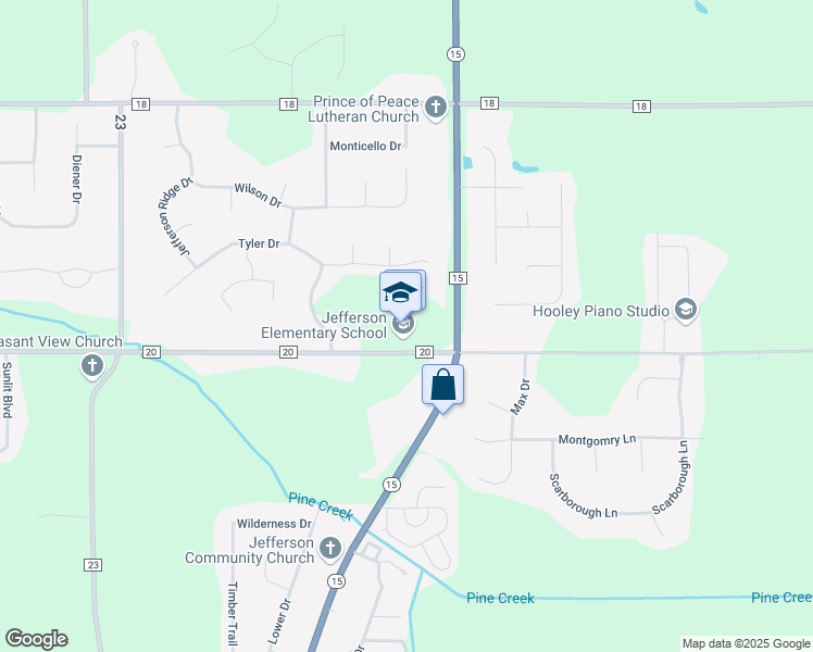 map of restaurants, bars, coffee shops, grocery stores, and more near 18565 Co Road 20 in Goshen