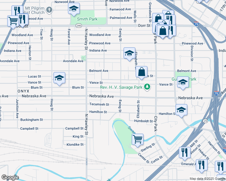 map of restaurants, bars, coffee shops, grocery stores, and more near 827 Blum Street in Toledo