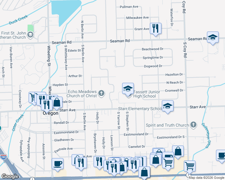 map of restaurants, bars, coffee shops, grocery stores, and more near 252 Ponderosa Drive in Oregon