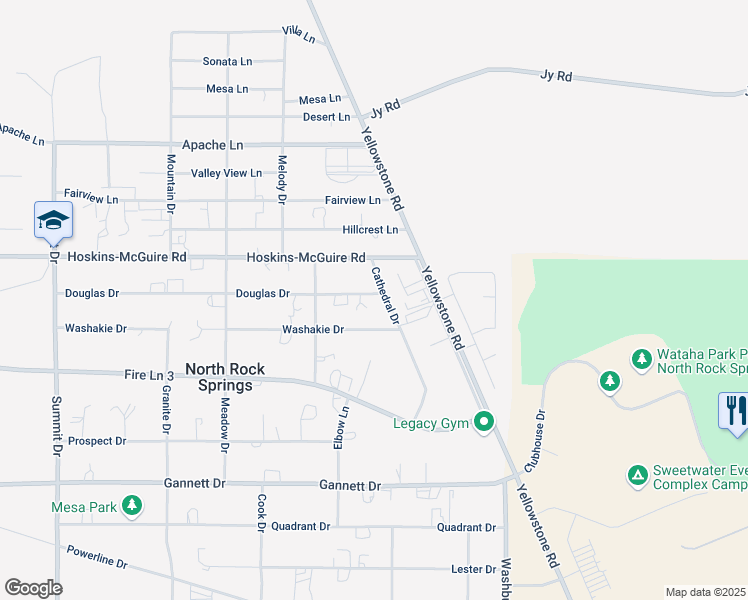 map of restaurants, bars, coffee shops, grocery stores, and more near 885 Cathedral Drive in Rock Springs