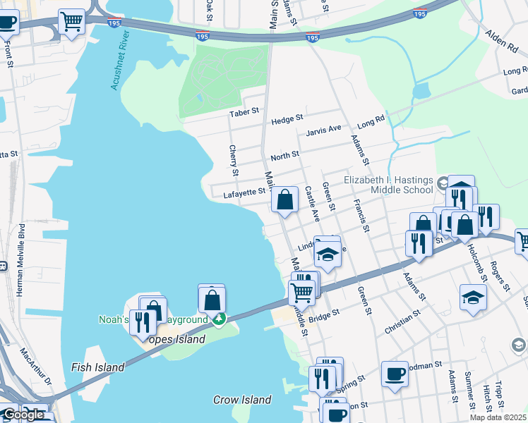 map of restaurants, bars, coffee shops, grocery stores, and more near 15R Pilgrim Avenue in Fairhaven