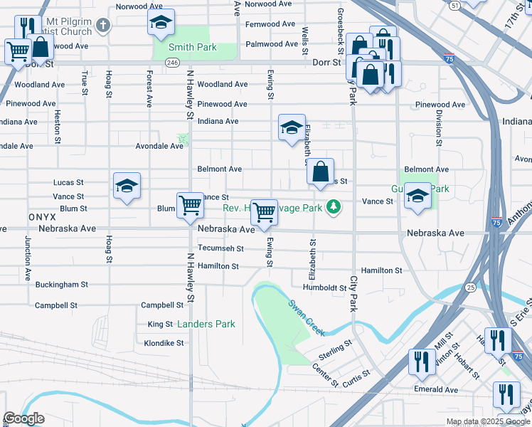 map of restaurants, bars, coffee shops, grocery stores, and more near 827 Blum Street in Toledo