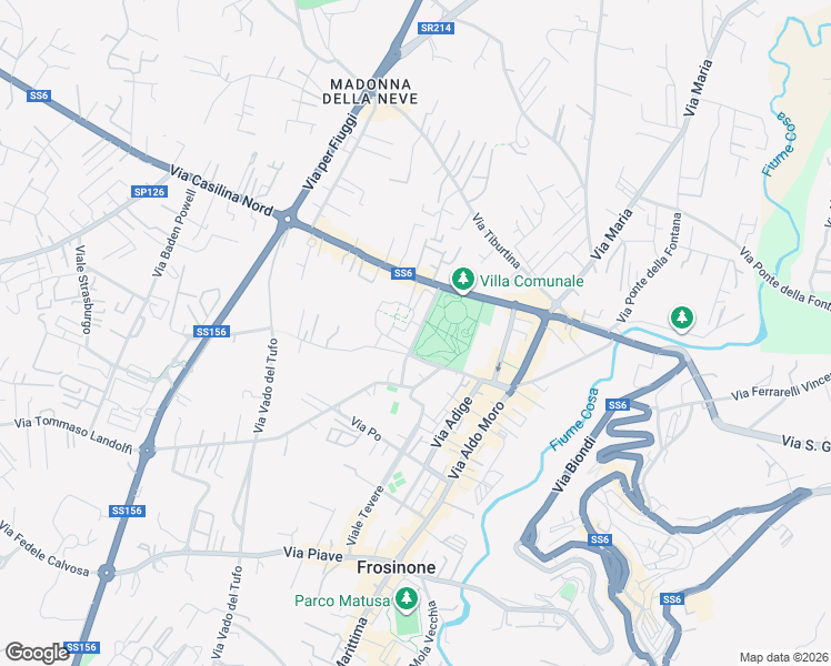 map of restaurants, bars, coffee shops, grocery stores, and more near 14/B Via Marcello Mastroianni in Frosinone
