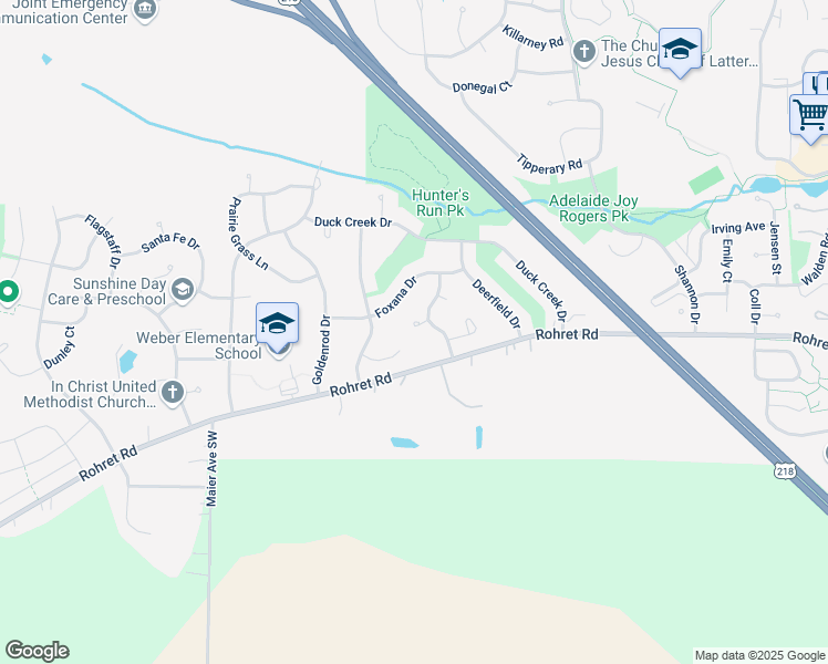 map of restaurants, bars, coffee shops, grocery stores, and more near 25 Hunters Court in Iowa City