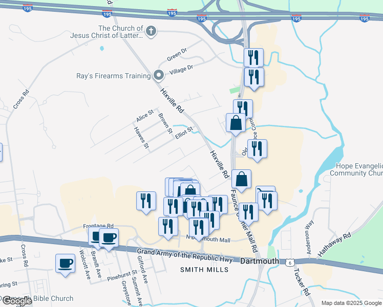 map of restaurants, bars, coffee shops, grocery stores, and more near 16 Bellevue Street in Dartmouth