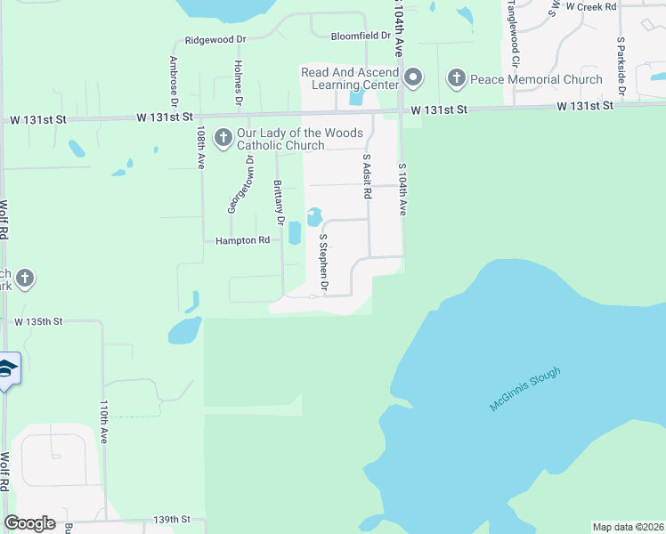 map of restaurants, bars, coffee shops, grocery stores, and more near 13434 South Stephen Drive in Palos Park