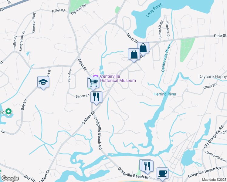 map of restaurants, bars, coffee shops, grocery stores, and more near 269 South Main Street in Barnstable