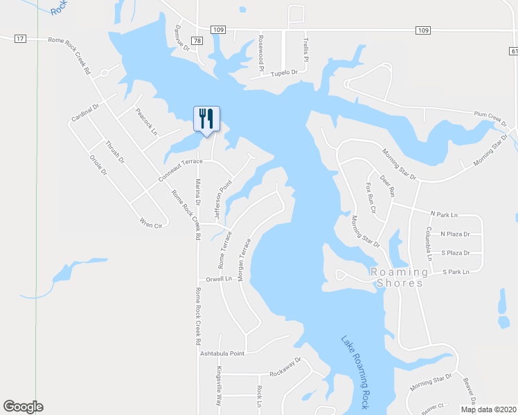 map of restaurants, bars, coffee shops, grocery stores, and more near 340 Rome Terrace in Roaming Shores