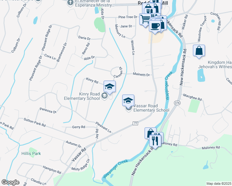 map of restaurants, bars, coffee shops, grocery stores, and more near 58 Kinry Road in Poughkeepsie