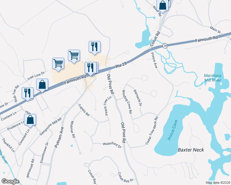 map of restaurants, bars, coffee shops, grocery stores, and more near 20 Rigging Way in Barnstable