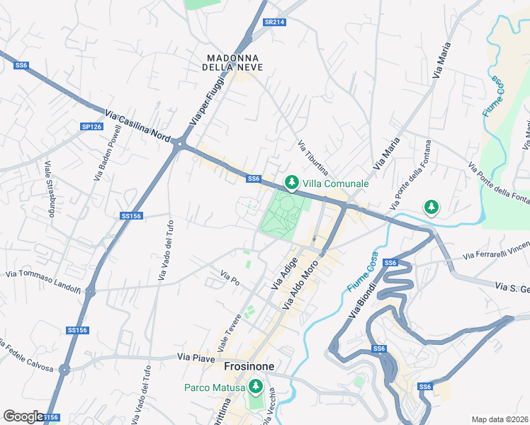 map of restaurants, bars, coffee shops, grocery stores, and more near 14/B Via Marcello Mastroianni in Frosinone