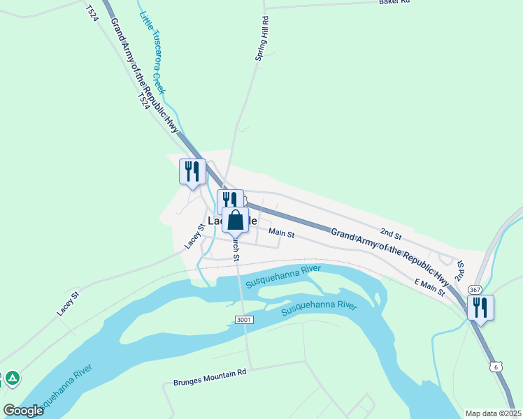 map of restaurants, bars, coffee shops, grocery stores, and more near Bee Street in Laceyville