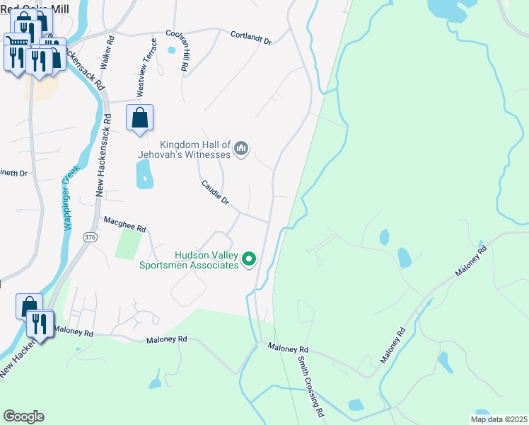 map of restaurants, bars, coffee shops, grocery stores, and more near 3 Caudie Drive in Poughkeepsie