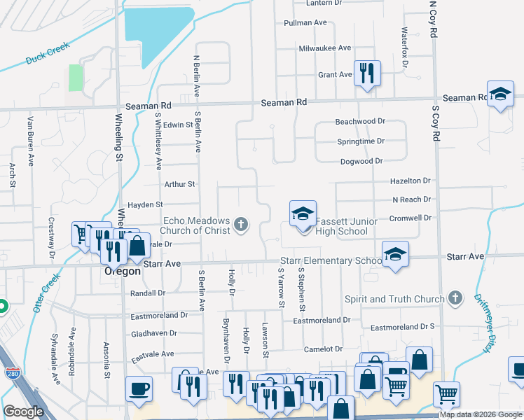 map of restaurants, bars, coffee shops, grocery stores, and more near 252 Ponderosa Drive in Oregon