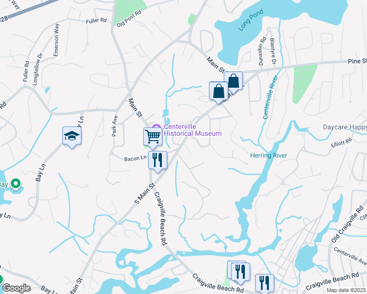 map of restaurants, bars, coffee shops, grocery stores, and more near 269 South Main Street in Barnstable