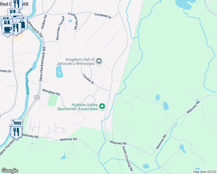 map of restaurants, bars, coffee shops, grocery stores, and more near 3 Caudie Drive in Poughkeepsie