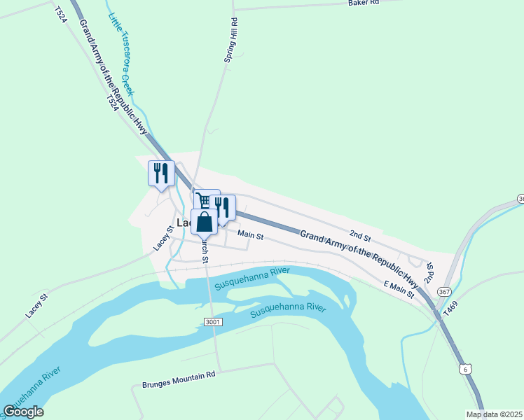 map of restaurants, bars, coffee shops, grocery stores, and more near Grand Army of the Republic Highway in Laceyville