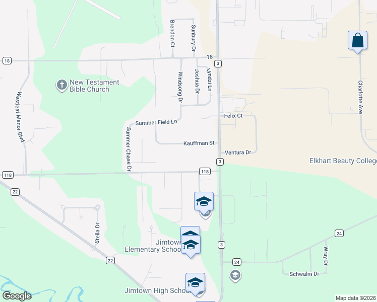 map of restaurants, bars, coffee shops, grocery stores, and more near 29141 County Road 118 in Elkhart