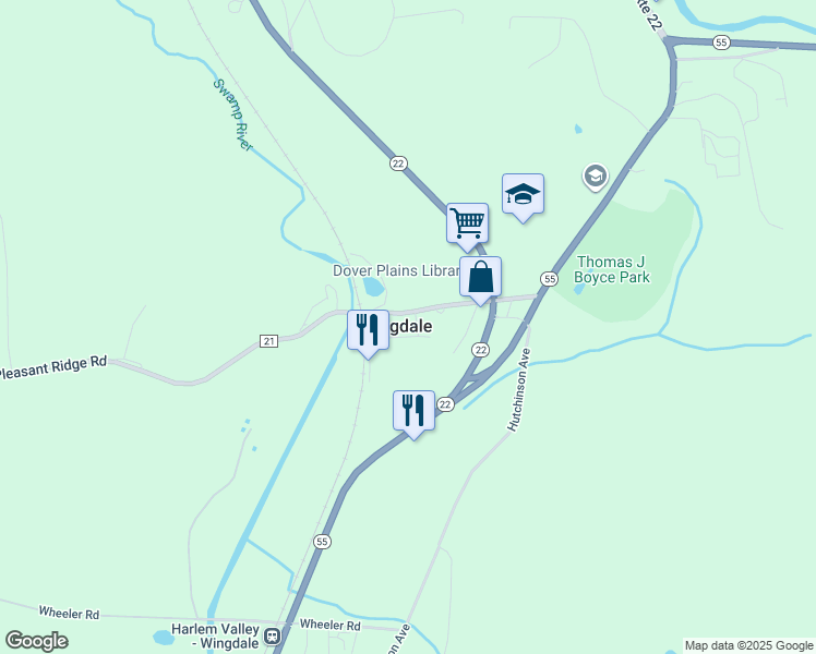 map of restaurants, bars, coffee shops, grocery stores, and more near 13 Cottage Avenue in Wingdale