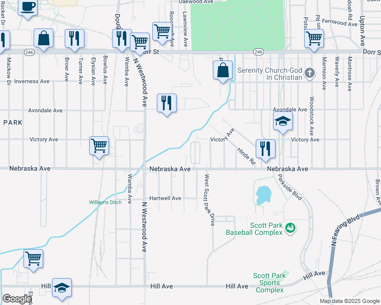 map of restaurants, bars, coffee shops, grocery stores, and more near Liberty West in Toledo