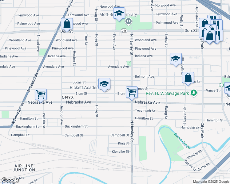 map of restaurants, bars, coffee shops, grocery stores, and more near 616 Forest Avenue in Toledo