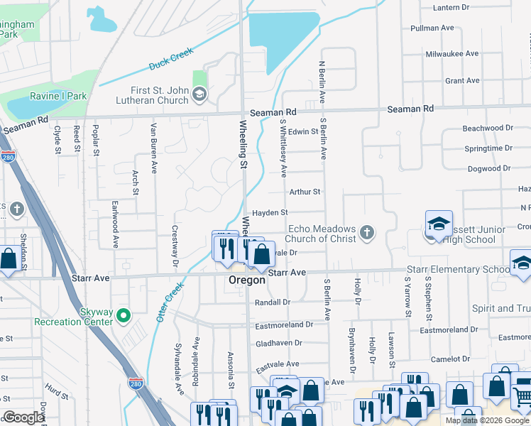 map of restaurants, bars, coffee shops, grocery stores, and more near 2632 Hayden Street in Oregon