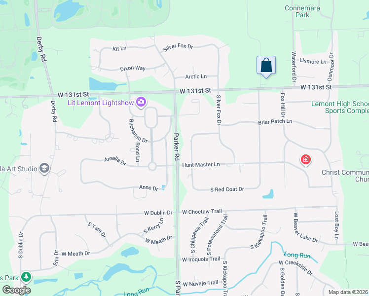 map of restaurants, bars, coffee shops, grocery stores, and more near 13343 West Red Coat Drive in Lemont