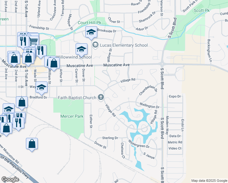 map of restaurants, bars, coffee shops, grocery stores, and more near Guildford Court in Iowa City