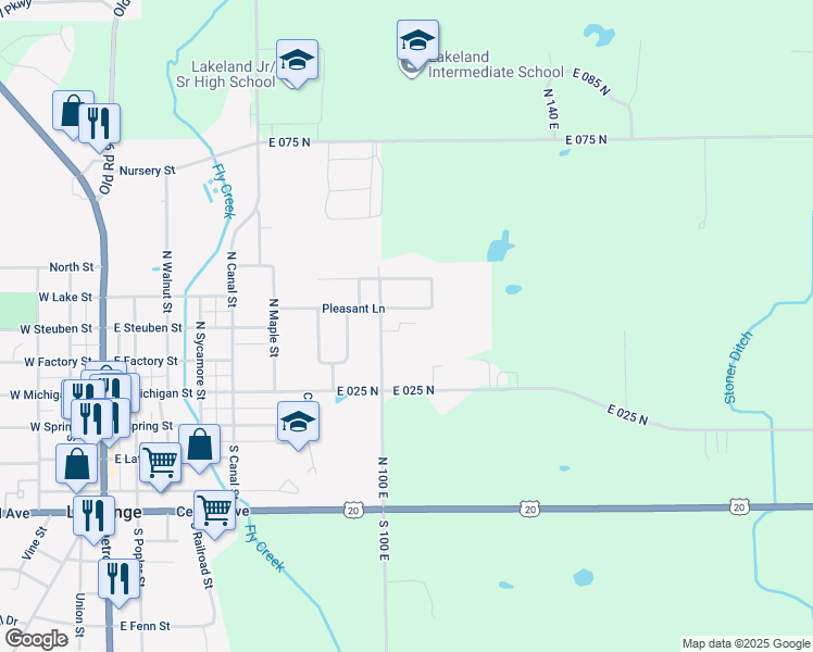 map of restaurants, bars, coffee shops, grocery stores, and more near Pleasant Ln in LaGrange