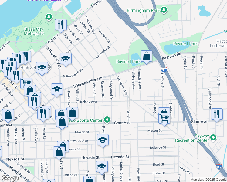 map of restaurants, bars, coffee shops, grocery stores, and more near 214 Spring Grove Avenue in Toledo