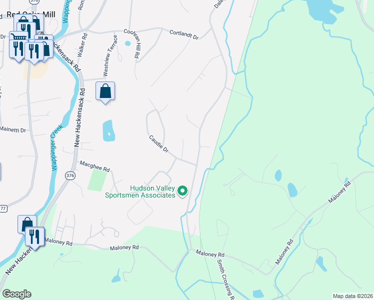 map of restaurants, bars, coffee shops, grocery stores, and more near 10 North Drive in Poughkeepsie