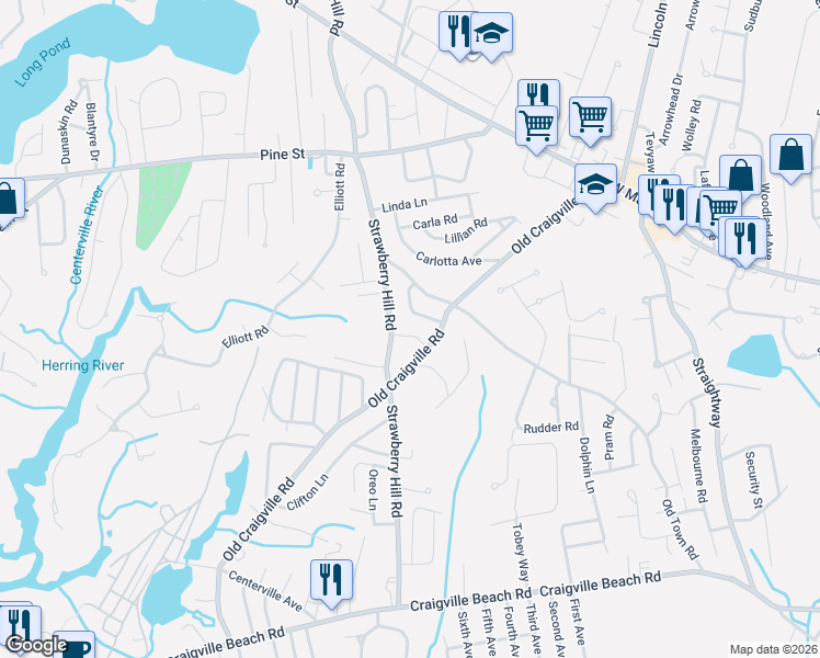 map of restaurants, bars, coffee shops, grocery stores, and more near 12 Edgewood Road in Barnstable