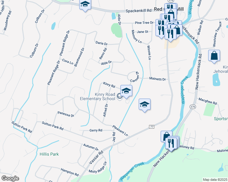map of restaurants, bars, coffee shops, grocery stores, and more near 46 Kinry Road in Poughkeepsie
