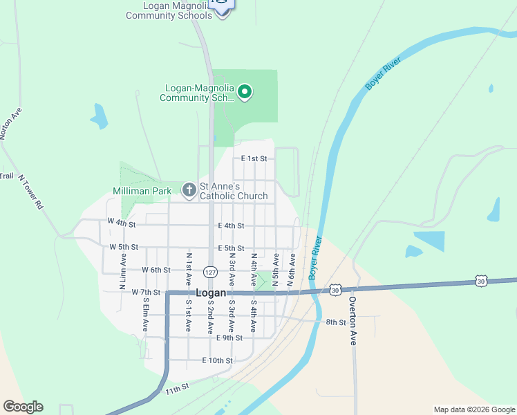 map of restaurants, bars, coffee shops, grocery stores, and more near 417 East 3rd Street in Logan