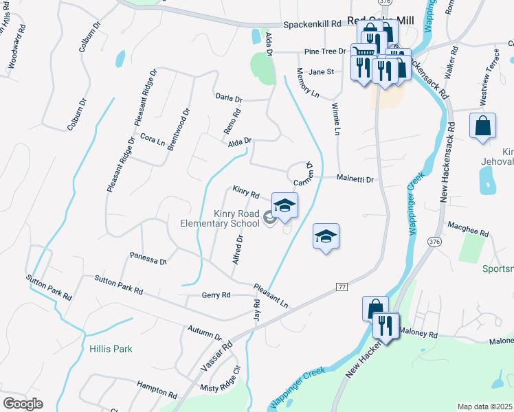 map of restaurants, bars, coffee shops, grocery stores, and more near 46 Kinry Road in Poughkeepsie