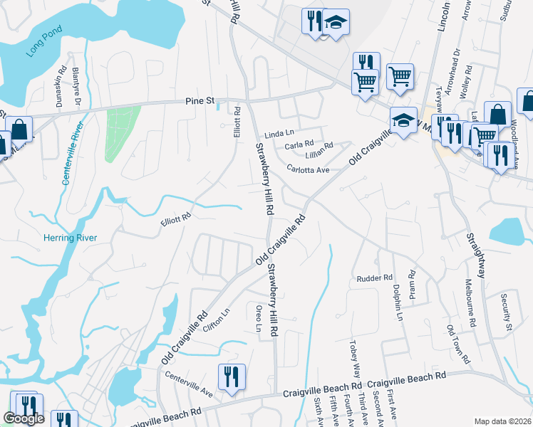 map of restaurants, bars, coffee shops, grocery stores, and more near 314 Strawberry Hill Road in Barnstable