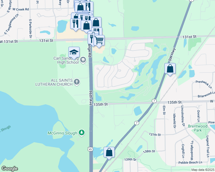 map of restaurants, bars, coffee shops, grocery stores, and more near 13352 Callan Drive in Orland Park