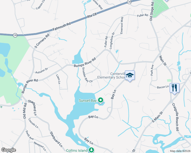 map of restaurants, bars, coffee shops, grocery stores, and more near 72 Scudder Bay Circle in Barnstable