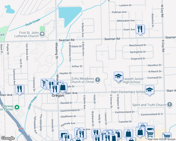 map of restaurants, bars, coffee shops, grocery stores, and more near 2844 Iroquois Drive in Oregon