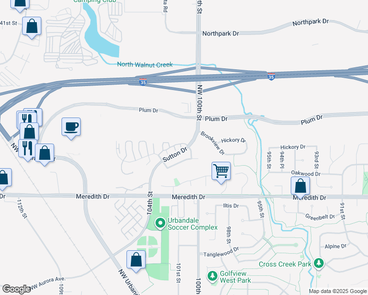 map of restaurants, bars, coffee shops, grocery stores, and more near 10101 Sutton Drive in Urbandale