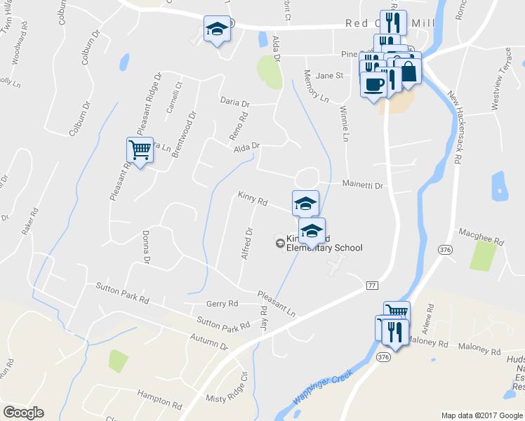 map of restaurants, bars, coffee shops, grocery stores, and more near 46 Kinry Road in Poughkeepsie