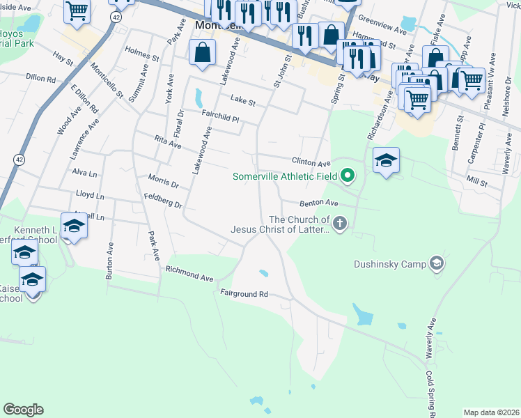 map of restaurants, bars, coffee shops, grocery stores, and more near East Cold Spring Road in Monticello