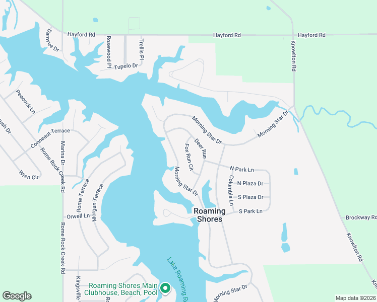 map of restaurants, bars, coffee shops, grocery stores, and more near 2213 Fox Run Circle in Roaming Shores