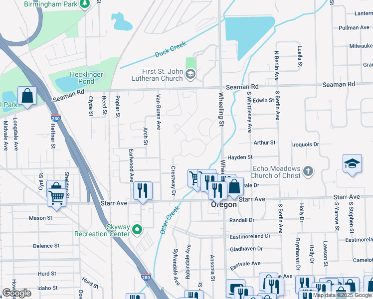map of restaurants, bars, coffee shops, grocery stores, and more near 2401-2423 Luther Hills Dr in Oregon