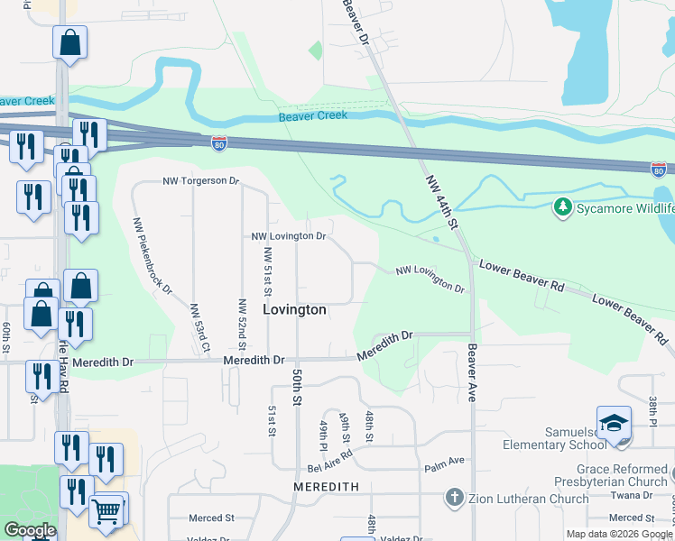 map of restaurants, bars, coffee shops, grocery stores, and more near 4820 Northwest Lovington Drive in Des Moines