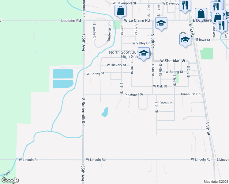 map of restaurants, bars, coffee shops, grocery stores, and more near 805 S 9th St Ct in Eldridge