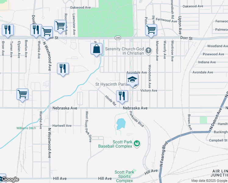 map of restaurants, bars, coffee shops, grocery stores, and more near in Toledo