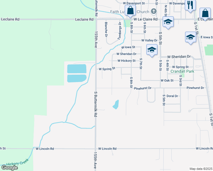 map of restaurants, bars, coffee shops, grocery stores, and more near 733 South 11th Street Court in Eldridge