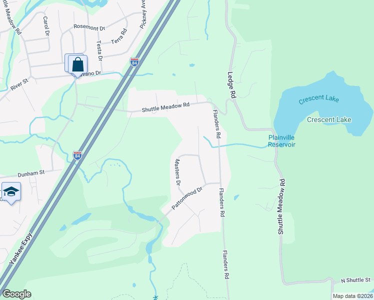 map of restaurants, bars, coffee shops, grocery stores, and more near 30 Masters Drive in Southington