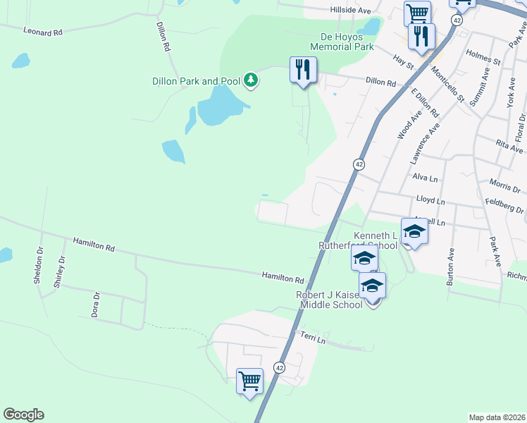 map of restaurants, bars, coffee shops, grocery stores, and more near 91 Shaker Heights Drive in Monticello